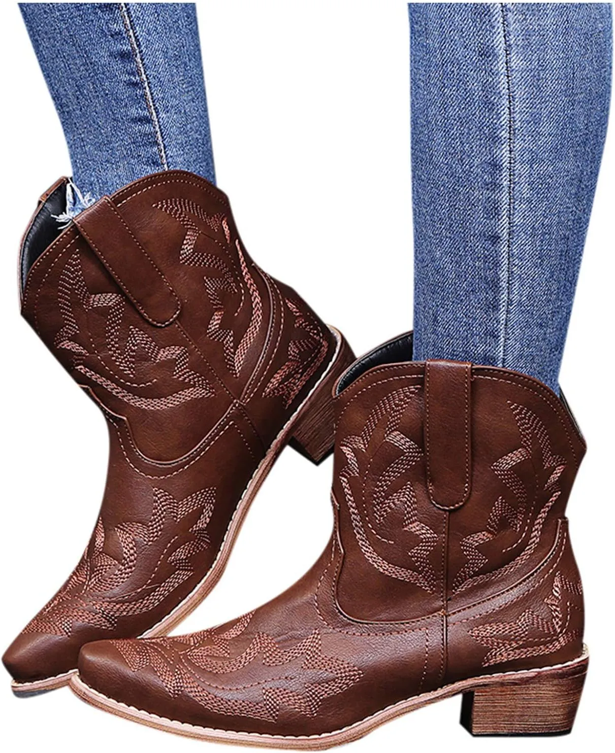 Tall Ankle Boots Womens Winter Ankle Boots 2024 Ankle Booties Heels Womens Low Cut Boots Water Proof Duck Comfort Ankle Boots for Women Low Heel Wide Ankle Cowboy Boots for Women