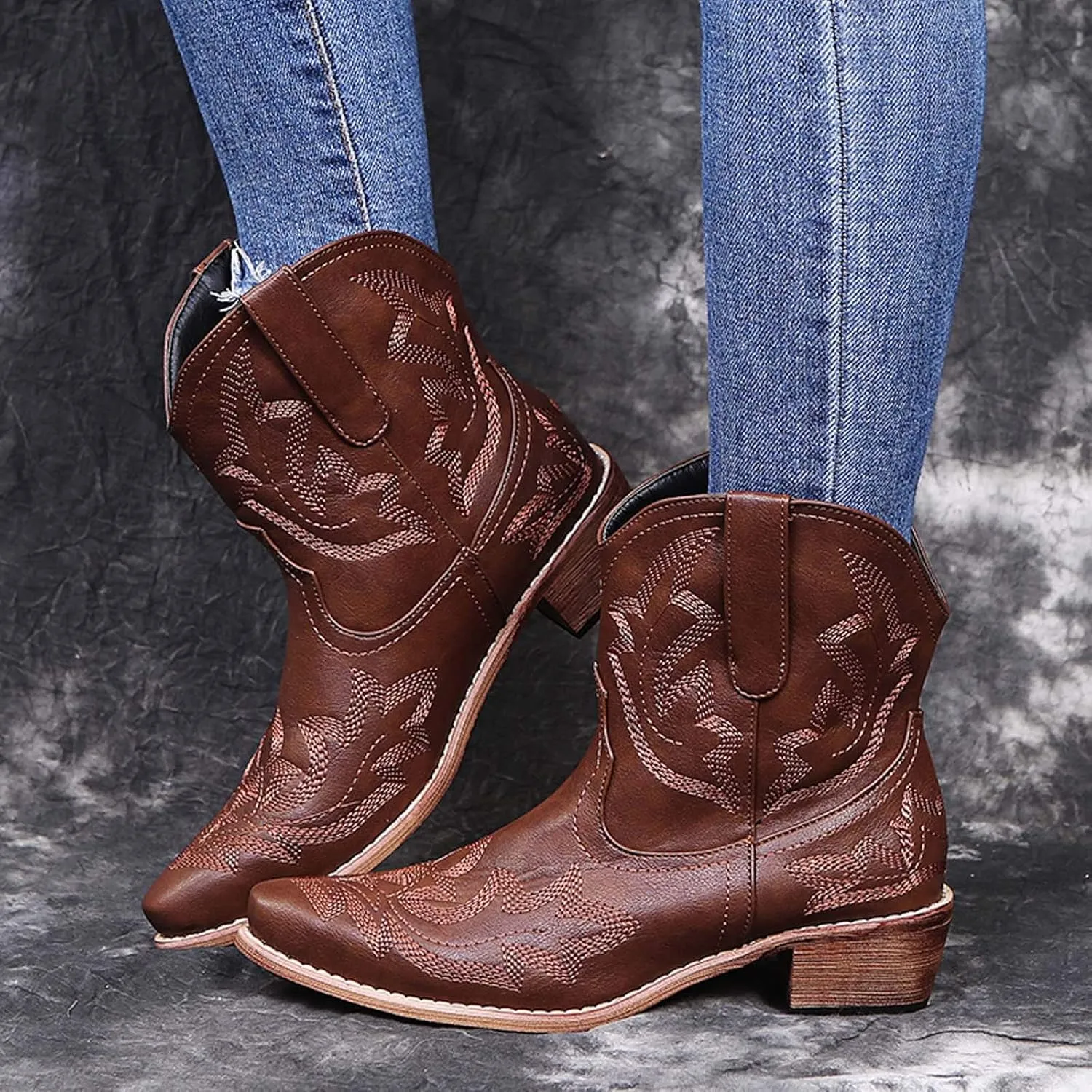 Tall Ankle Boots Womens Winter Ankle Boots 2024 Ankle Booties Heels Womens Low Cut Boots Water Proof Duck Comfort Ankle Boots for Women Low Heel Wide Ankle Cowboy Boots for Women