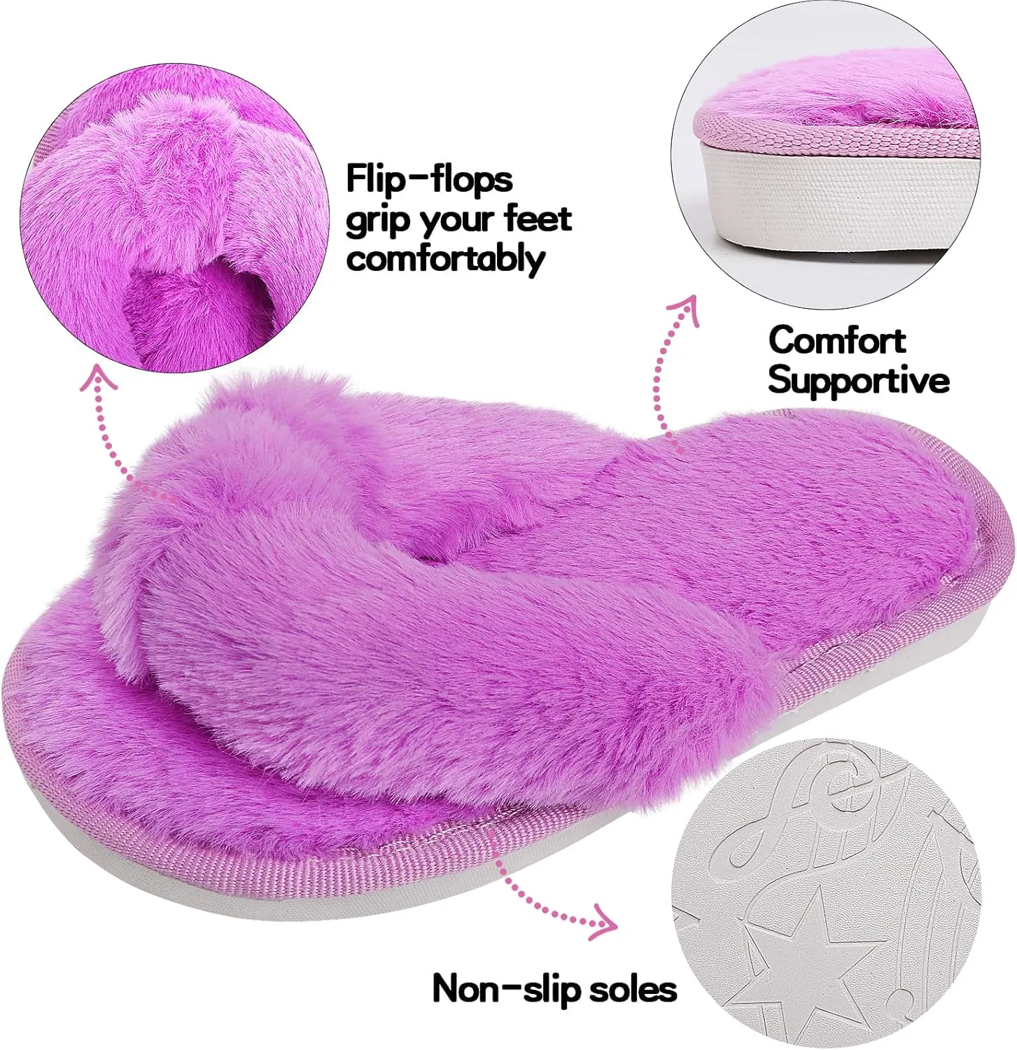 techcity Boys Girls Fuzzy Flip Flop Slippers Kids Cute Soft Comfy Open Toe Fluffy Slip On Thong Flat Sandals House Home Fur Slides Indoor Outdoor