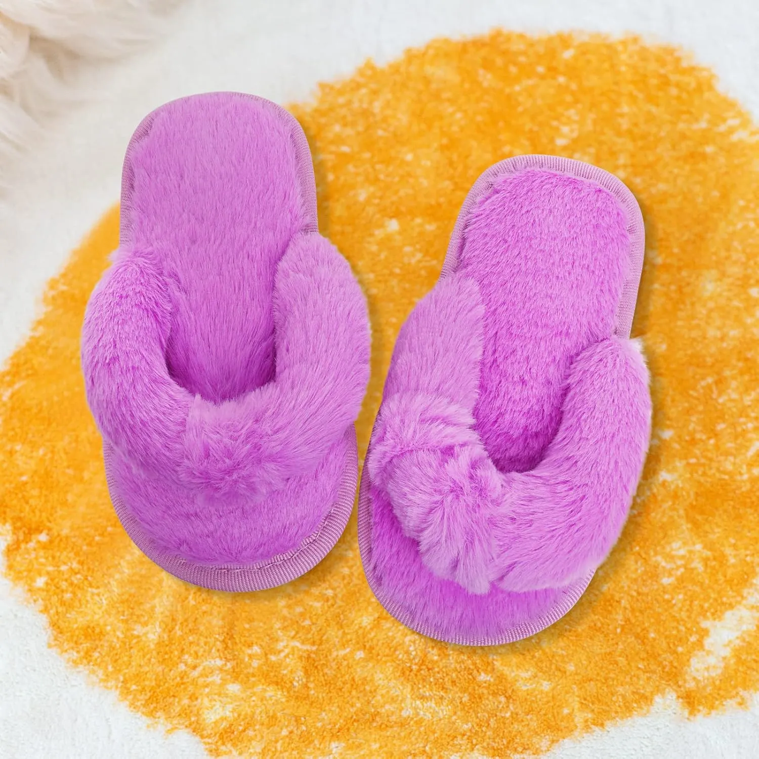 techcity Boys Girls Fuzzy Flip Flop Slippers Kids Cute Soft Comfy Open Toe Fluffy Slip On Thong Flat Sandals House Home Fur Slides Indoor Outdoor