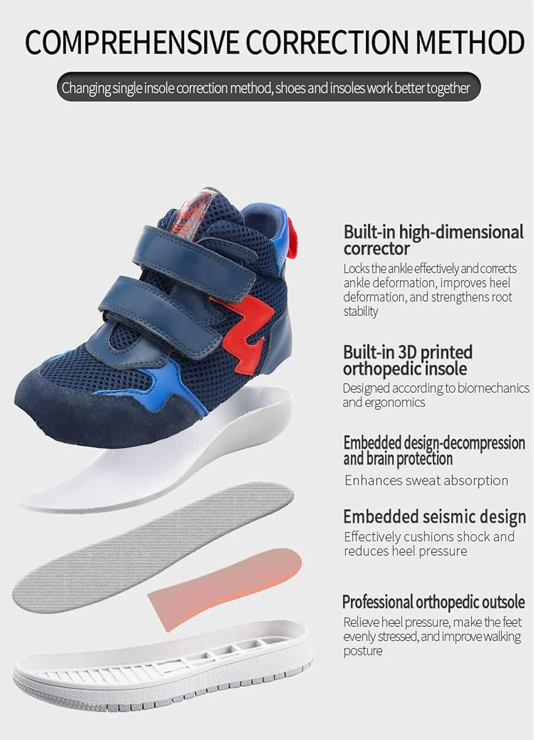 Toddlers Orthopedic Corrective Sneakers for Kids with Arch & Ankle Support,Girls and Boys'High Top Shoes for Flat Foot,Anti-Slip Soles