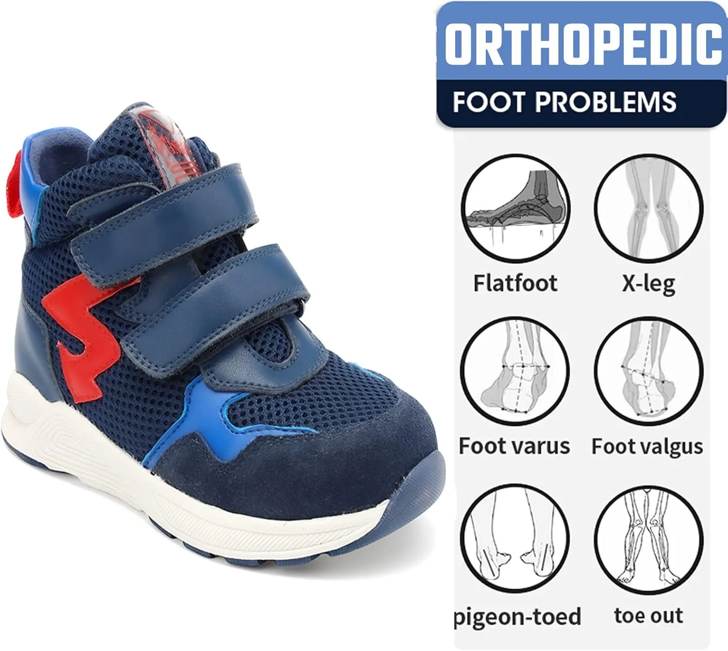Toddlers Orthopedic Corrective Sneakers for Kids with Arch & Ankle Support,Girls and Boys'High Top Shoes for Flat Foot,Anti-Slip Soles