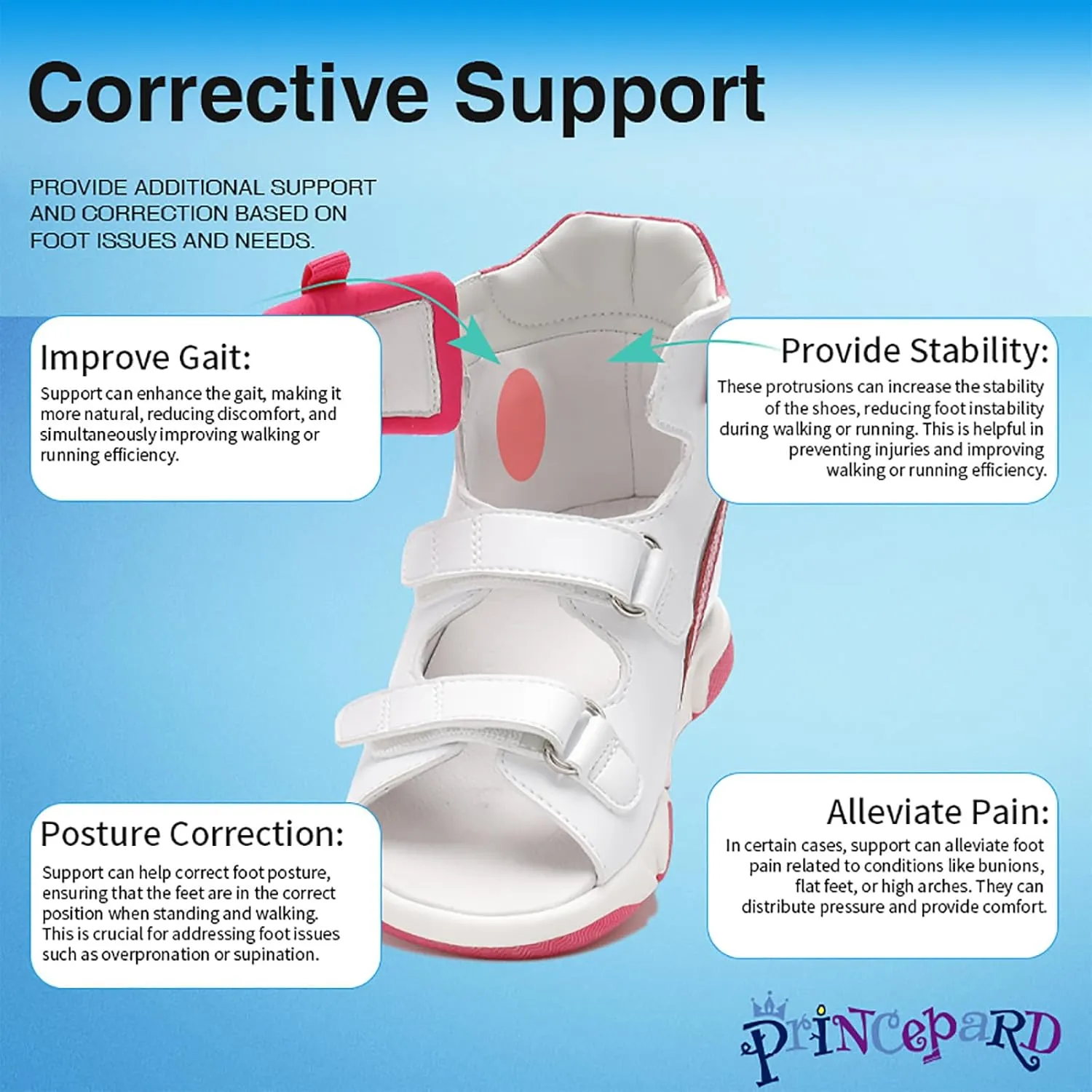 Toddlers Orthopedic Sandals with Arch and Ankle Support,High-top Corrective Shoes for Kids