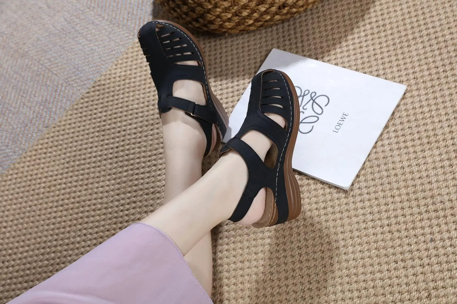 Touchmosees Bohemia Wedge Sandals - Women's Ankle Strap Causal Gladiator Shoes Summer Outdoor Beach Athletic Sandals