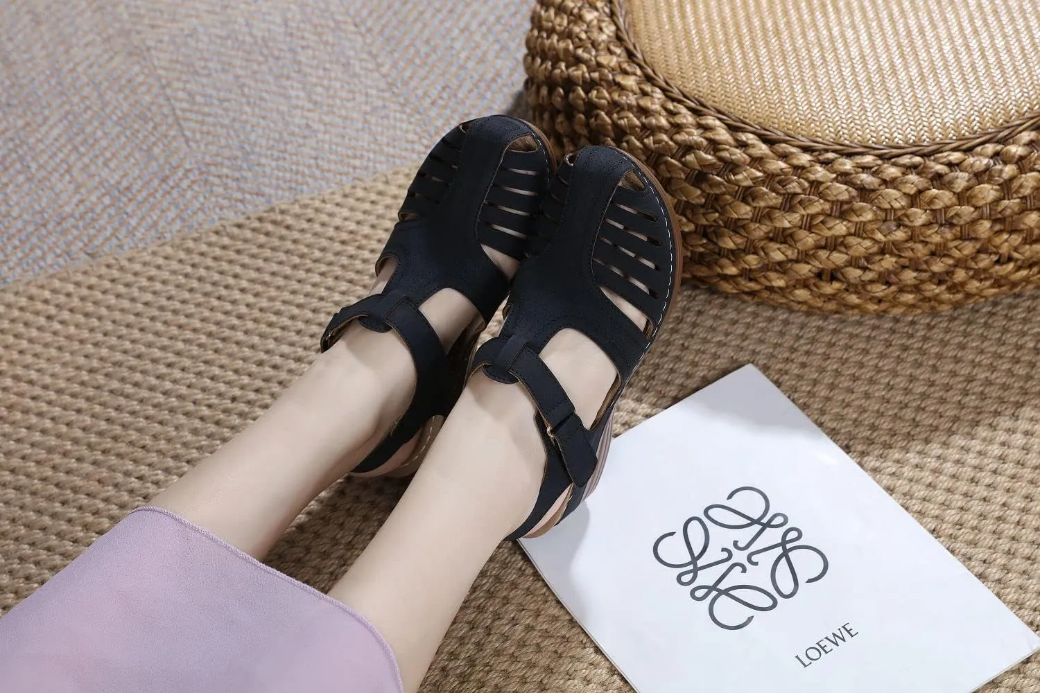 Touchmosees Bohemia Wedge Sandals - Women's Ankle Strap Causal Gladiator Shoes Summer Outdoor Beach Athletic Sandals