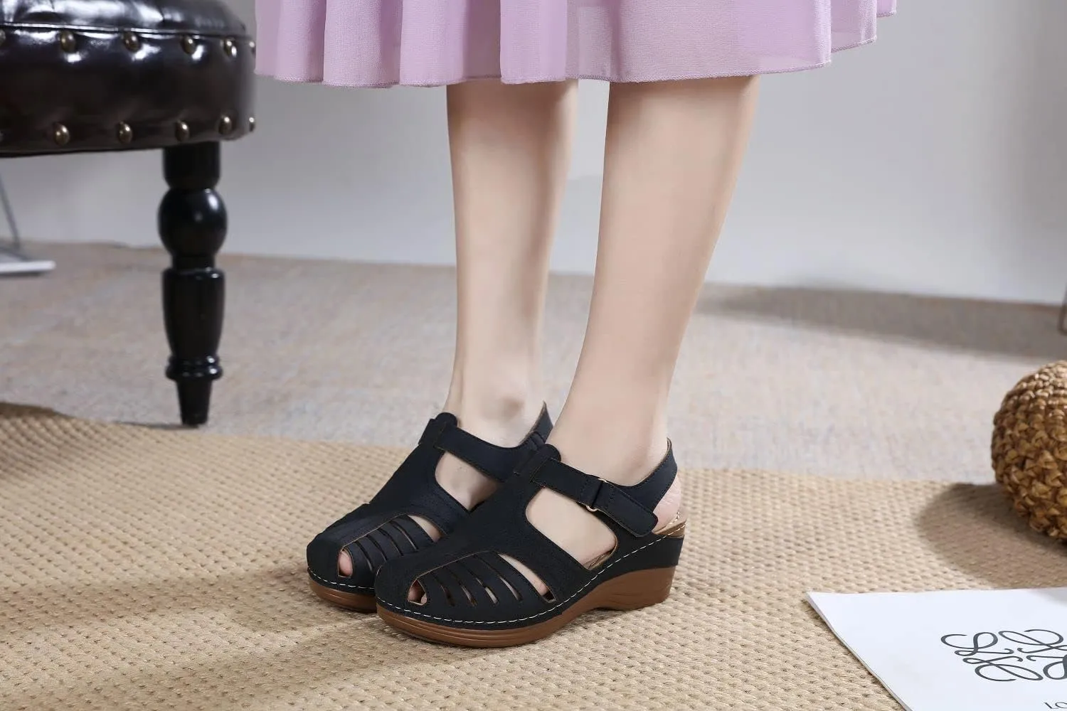 Touchmosees Bohemia Wedge Sandals - Women's Ankle Strap Causal Gladiator Shoes Summer Outdoor Beach Athletic Sandals