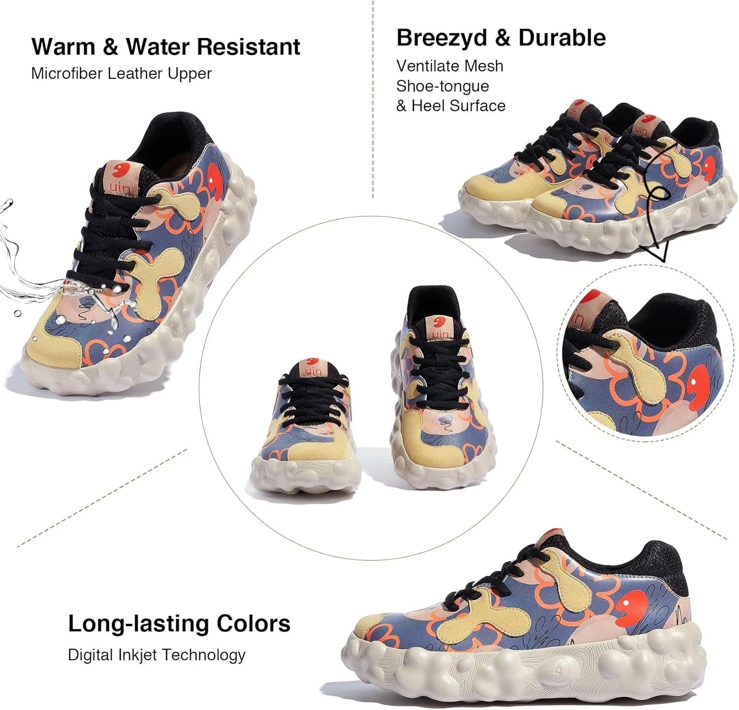 UIN Women's Walking Travel Shoes Slip On Casual Lightweight Wide Toe Chunky Fashion Sneaker Figueras