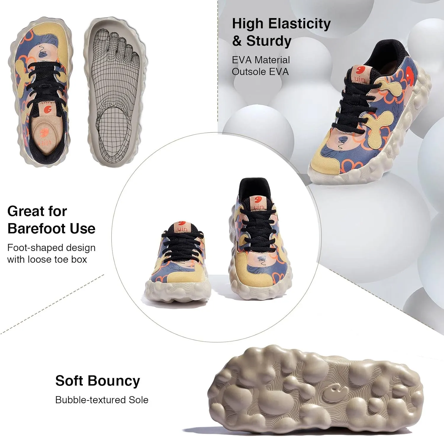 UIN Women's Walking Travel Shoes Slip On Casual Lightweight Wide Toe Chunky Fashion Sneaker Figueras