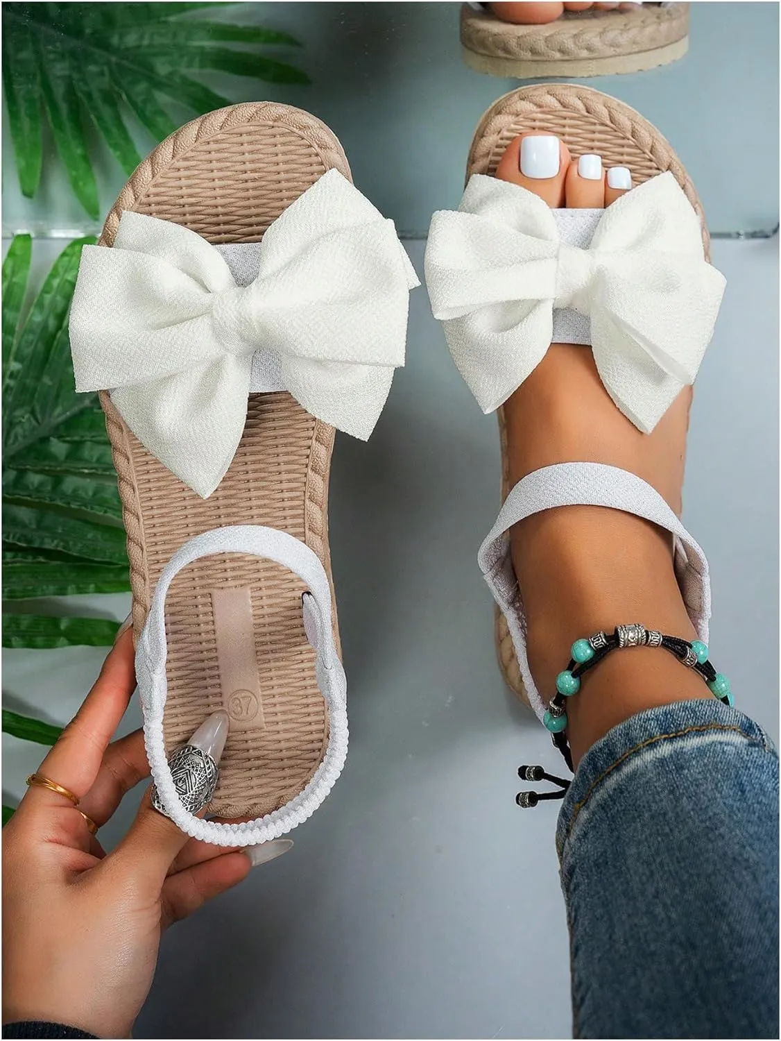 Verdusa Women's Bow Knot Flat Sandals Open Toe Ankle Strap Vacation Sandals
