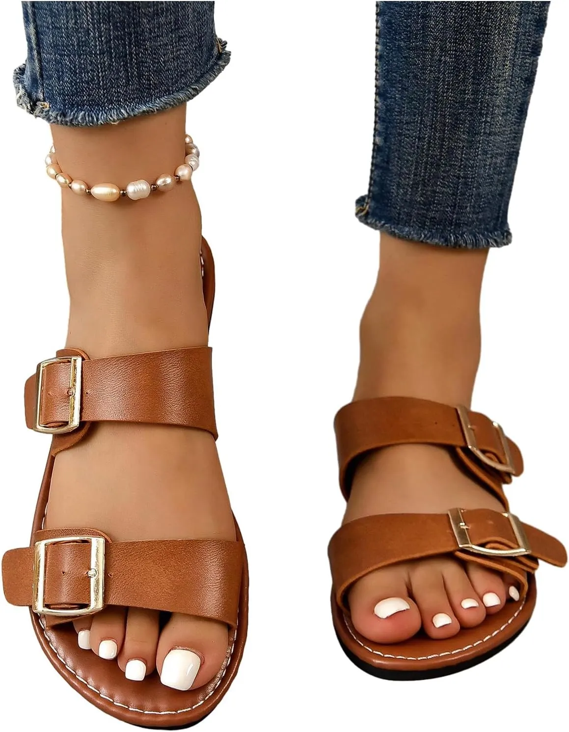 Verdusa Women's Buckle Sandals Summer Slides Open Toe Beach Outdoor Sandal Shoes