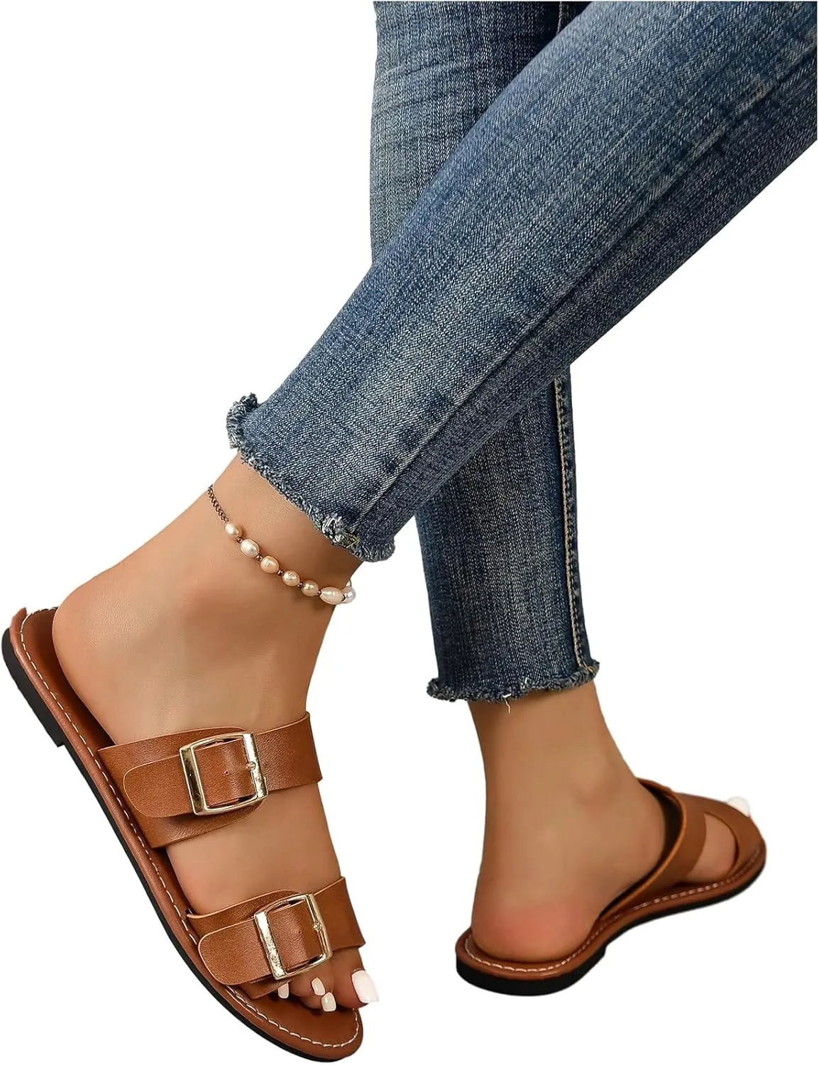 Verdusa Women's Buckle Sandals Summer Slides Open Toe Beach Outdoor Sandal Shoes