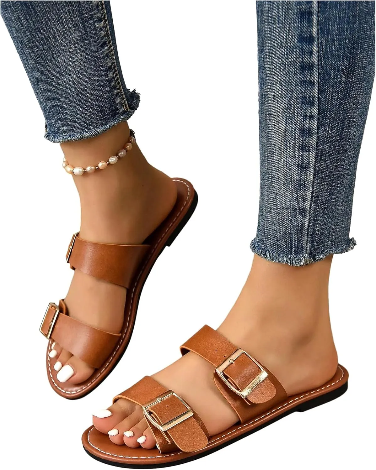 Verdusa Women's Buckle Sandals Summer Slides Open Toe Beach Outdoor Sandal Shoes