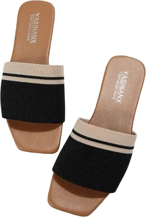 Verdusa Women's Flat Sandals Beach Slides Color Block Open Toe Outdoor Shoes