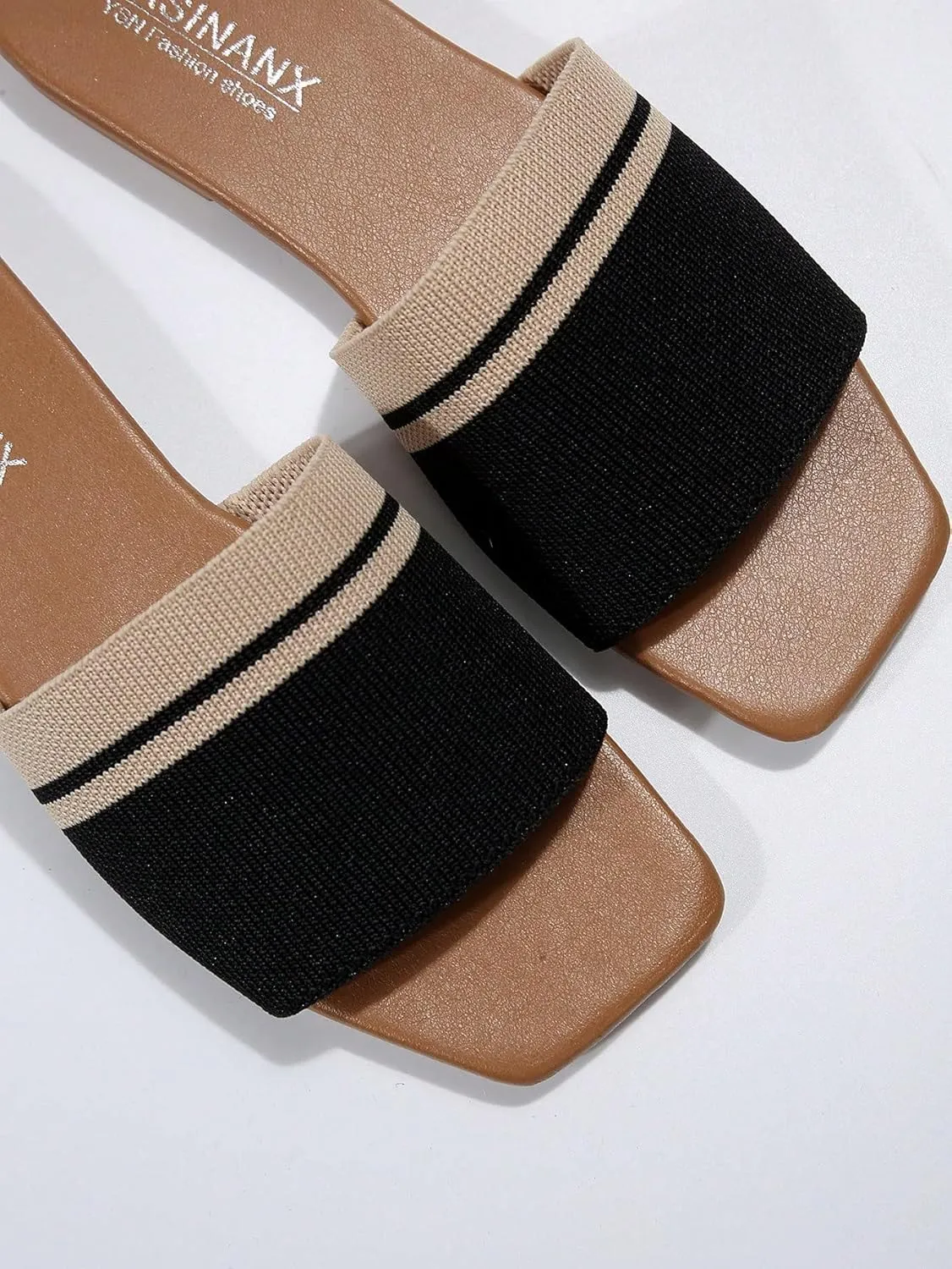 Verdusa Women's Flat Sandals Beach Slides Color Block Open Toe Outdoor Shoes