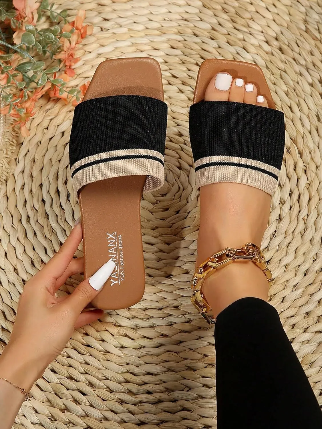 Verdusa Women's Flat Sandals Beach Slides Color Block Open Toe Outdoor Shoes