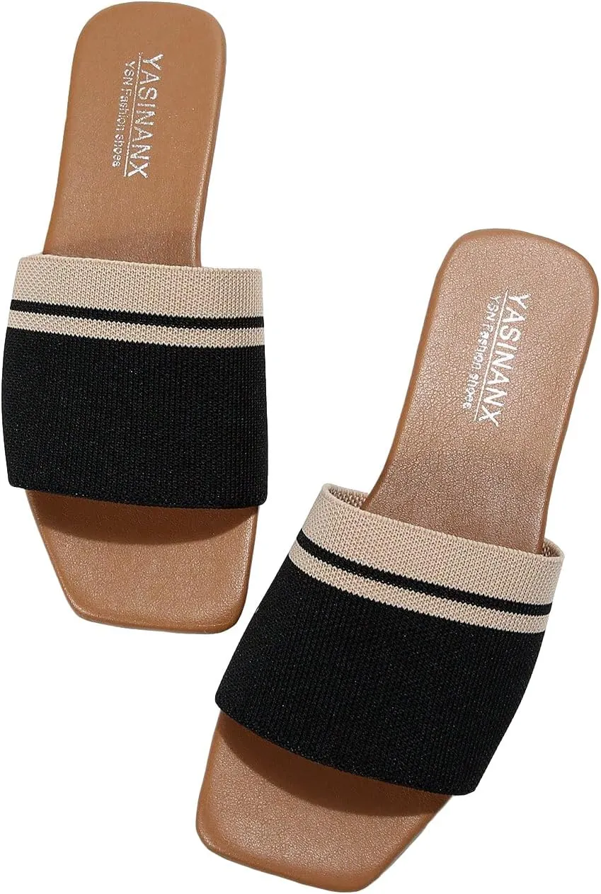 Verdusa Women's Flat Sandals Beach Slides Color Block Open Toe Outdoor Shoes