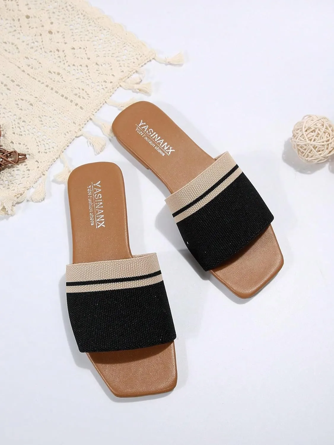 Verdusa Women's Flat Sandals Beach Slides Color Block Open Toe Outdoor Shoes
