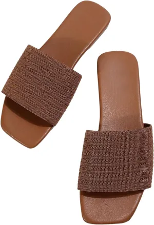 Verdusa Women's Flat Sandals Beach Slides Color Block Open Toe Outdoor Shoes