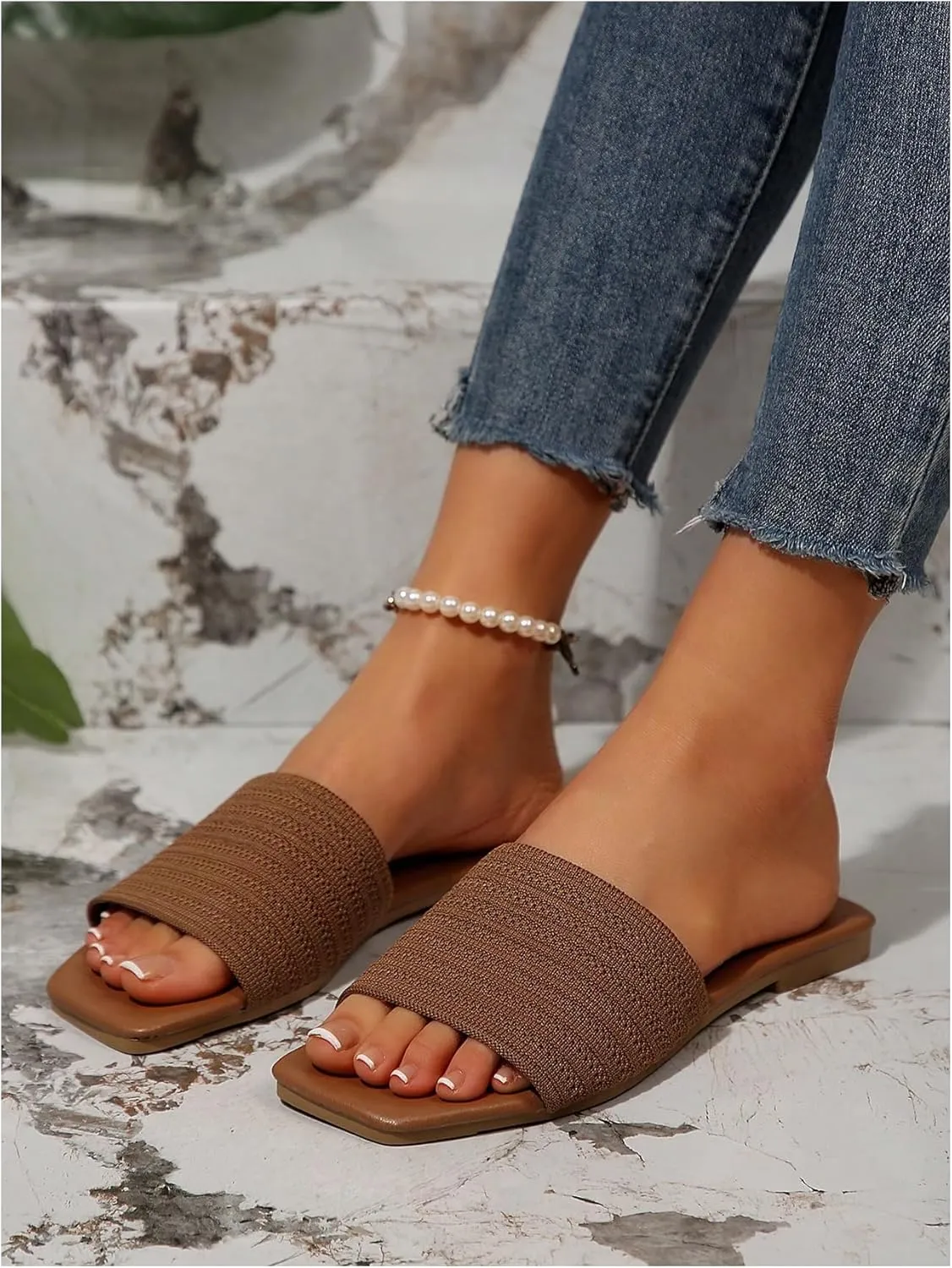 Verdusa Women's Flat Sandals Beach Slides Color Block Open Toe Outdoor Shoes