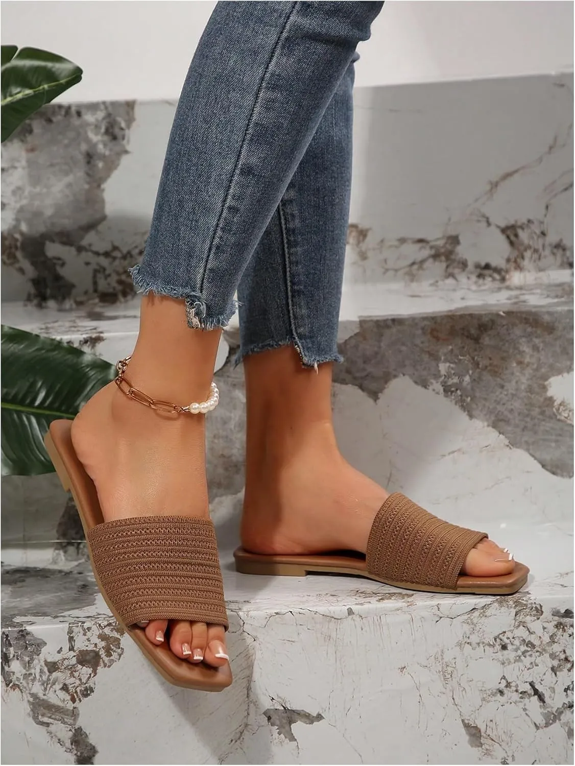 Verdusa Women's Flat Sandals Beach Slides Color Block Open Toe Outdoor Shoes