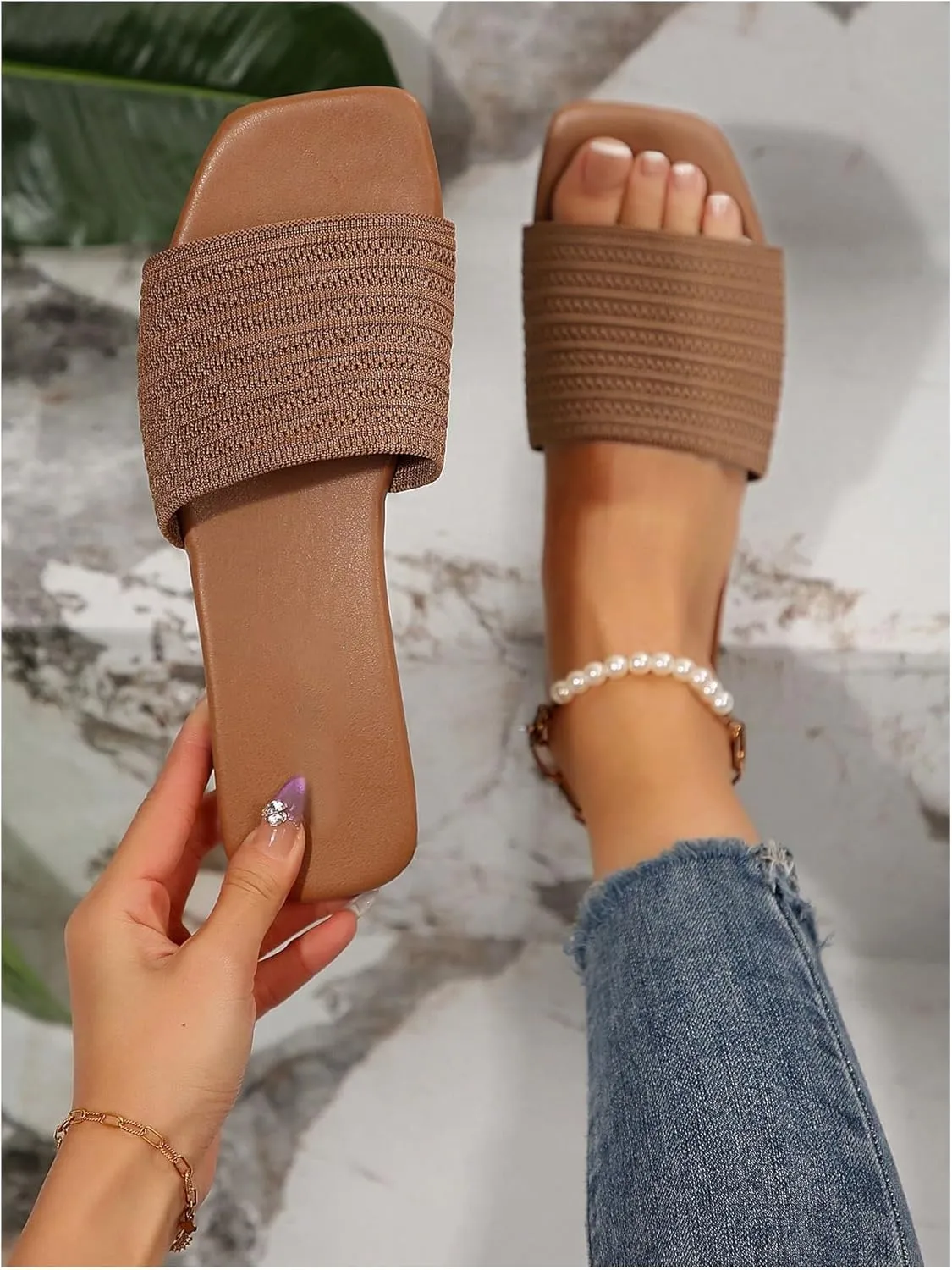 Verdusa Women's Flat Sandals Beach Slides Color Block Open Toe Outdoor Shoes