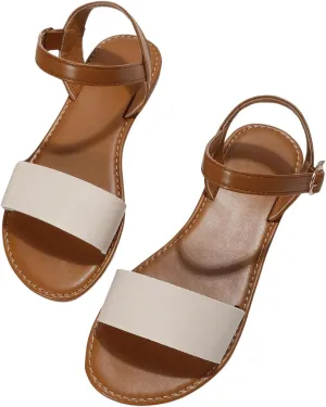 Verdusa Women's One Band Ankle Strap Flat Sandals Open Toe Walking Shoes