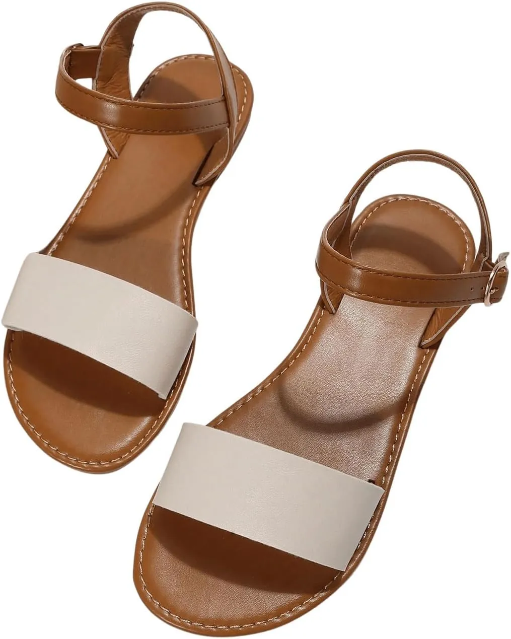 Verdusa Women's One Band Ankle Strap Flat Sandals Open Toe Walking Shoes
