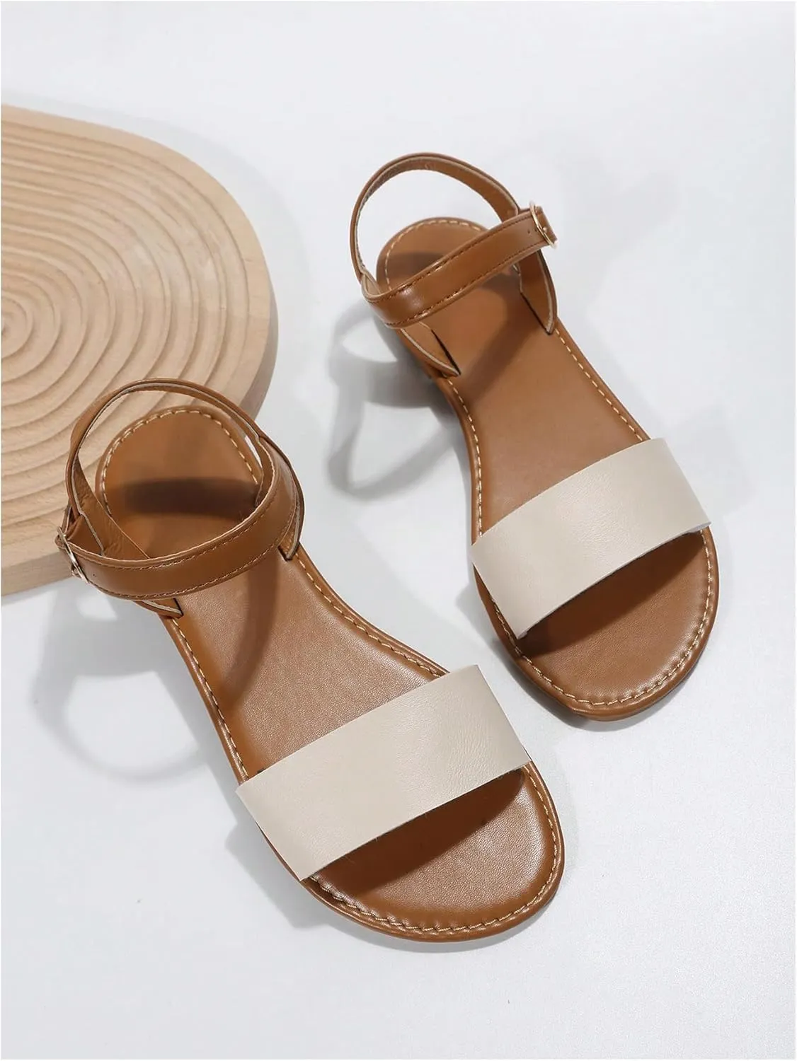 Verdusa Women's One Band Ankle Strap Flat Sandals Open Toe Walking Shoes