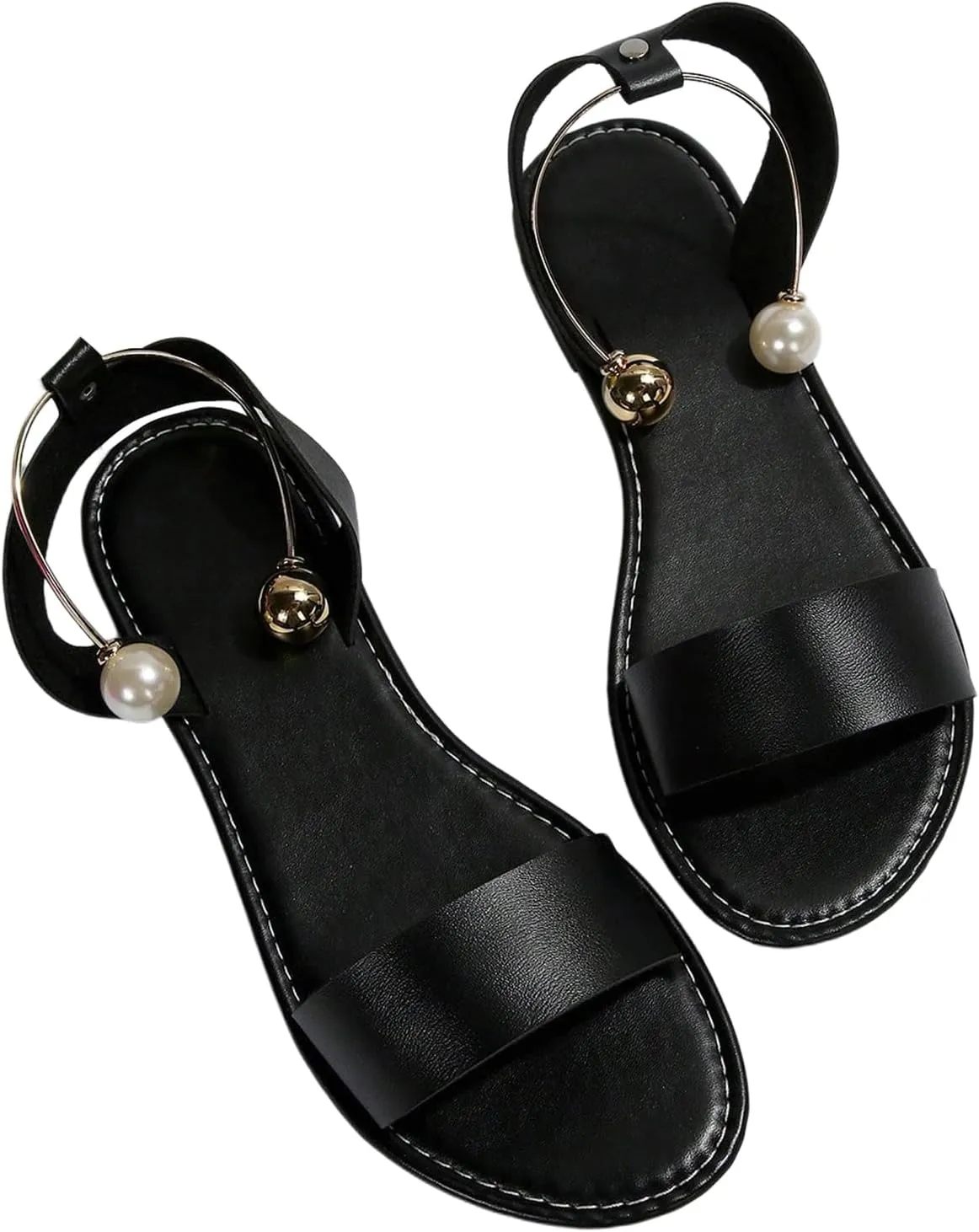 Verdusa Women's Open Toe Flat Summer Slide Sandals with Ankle Strap Black 9