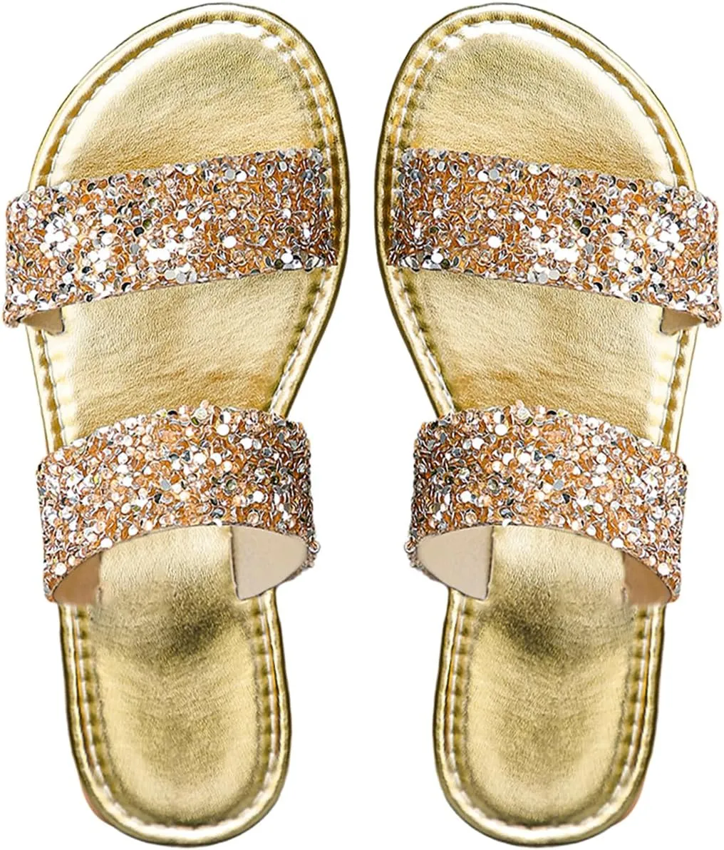 Verdusa Women's Pearls Slippers PU Leather Dressy Casual Open Toe Flat Slides Sandals