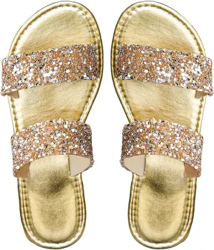 Verdusa Women's Pearls Slippers PU Leather Dressy Casual Open Toe Flat Slides Sandals