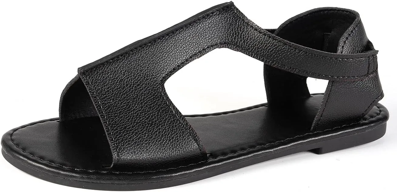 Verdusa Women's PU Leather Slingback Sandals Open Toe Flat Sandals with Ankle Strap