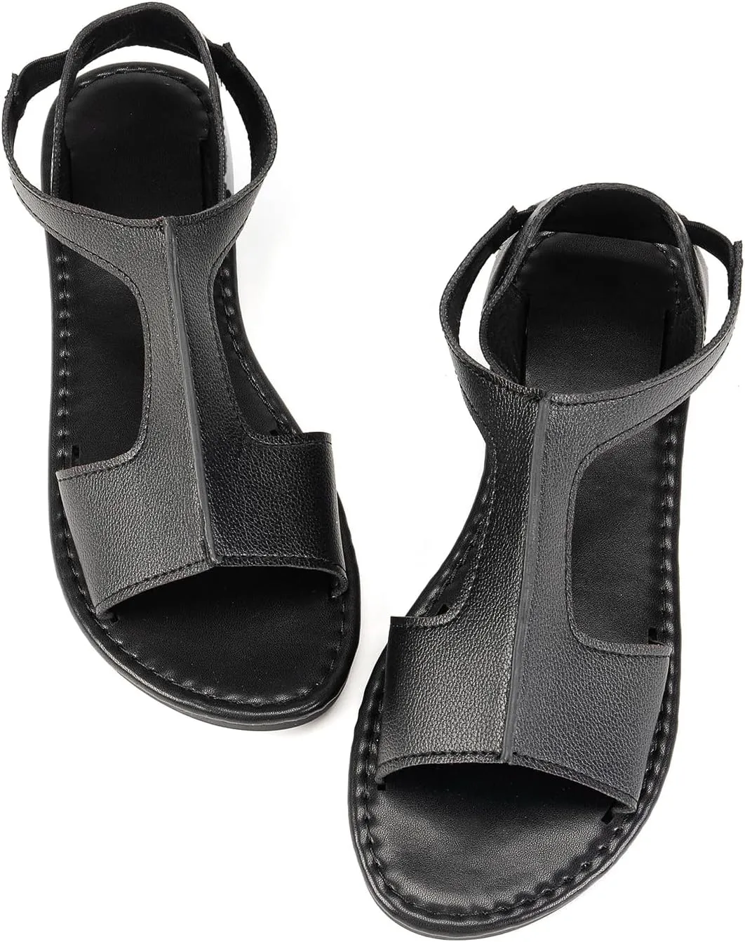 Verdusa Women's PU Leather Slingback Sandals Open Toe Flat Sandals with Ankle Strap