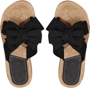 Verdusa Women's Rhinestone Bow Flat Sandals Open Toe Slip On Slides Sandals