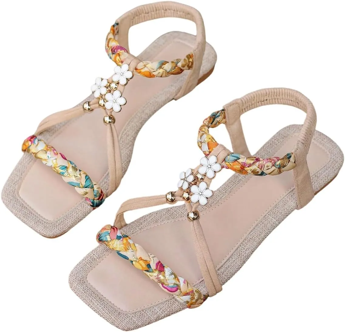Verdusa Women's Rhinestone Decor Leather Flat Sandals Slip on Open Toe Sandals
