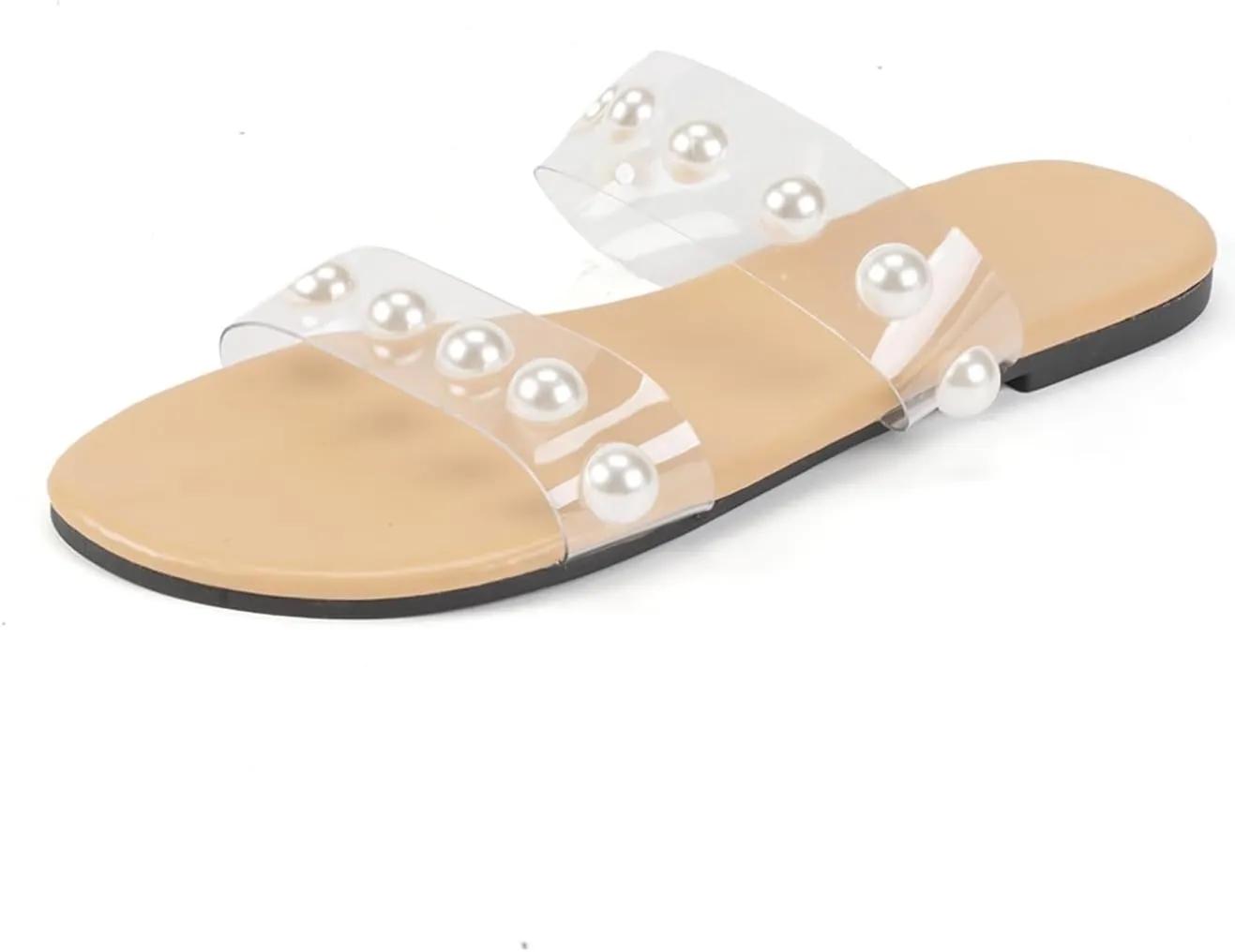 Verdusa Women's Transparent Strap Pearl Sandals Summer Slippers Open Toe Flat Slides Sandals