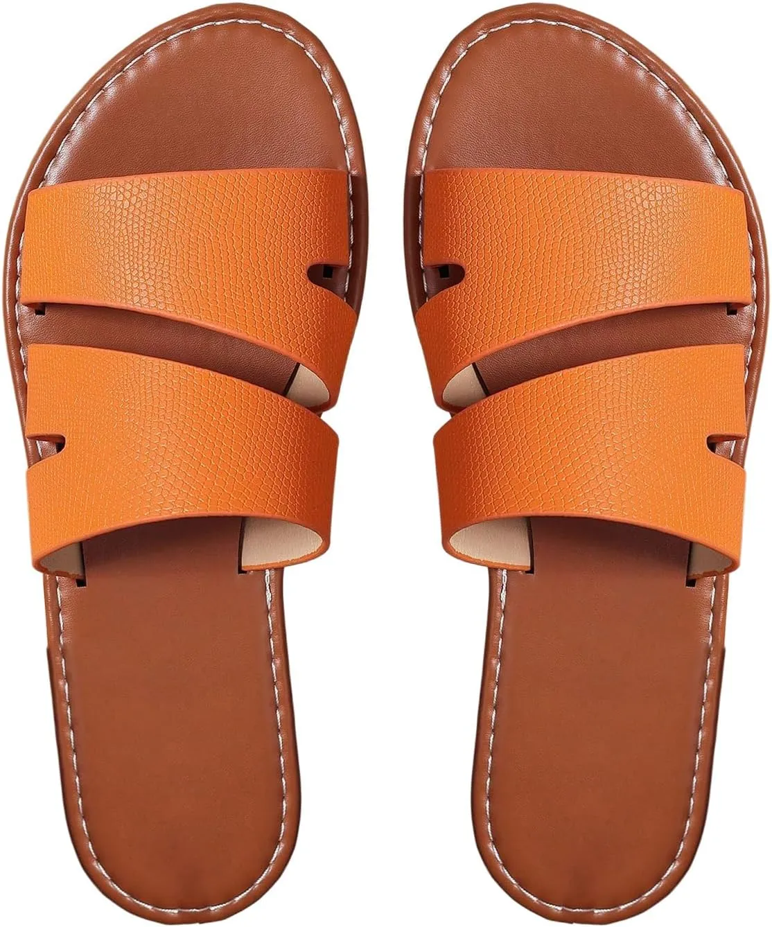 Verdusa Women's Two Band Leather Sandals Open Toe Colorblock Flat Sandals Summer Slippers