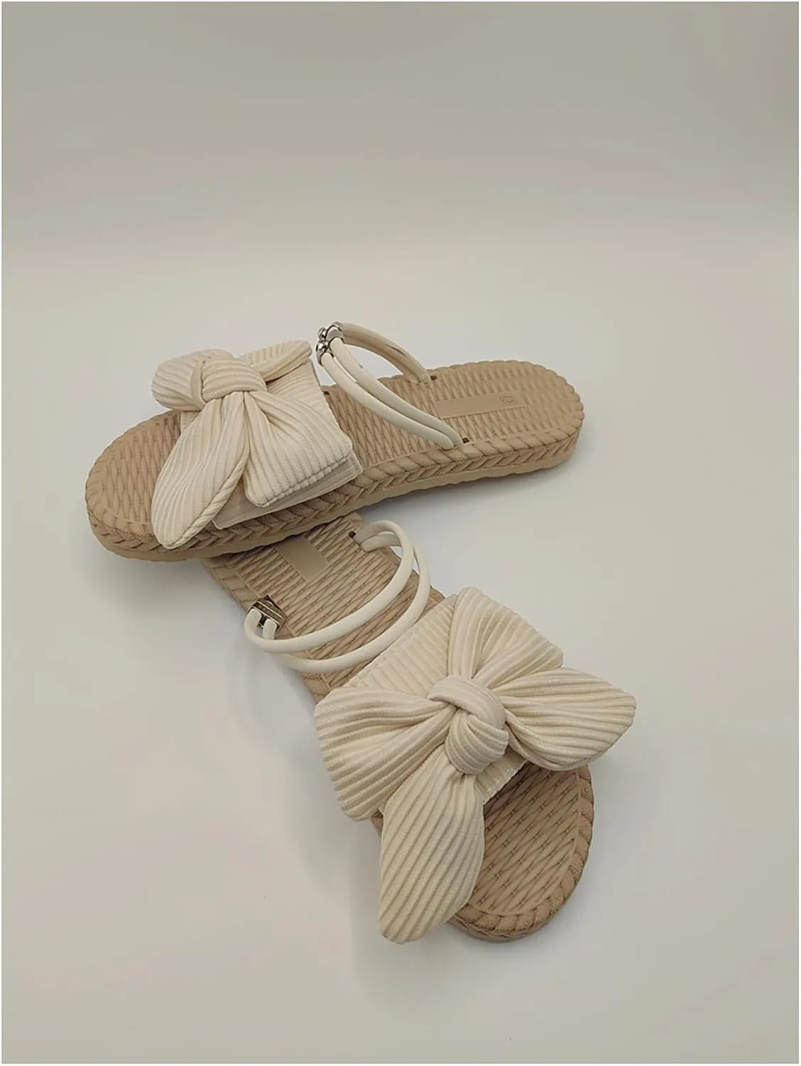 Verdusa Women's Vacation Bow Sandals Ankle Strap Open Toe Woven Flat Slip on Slides