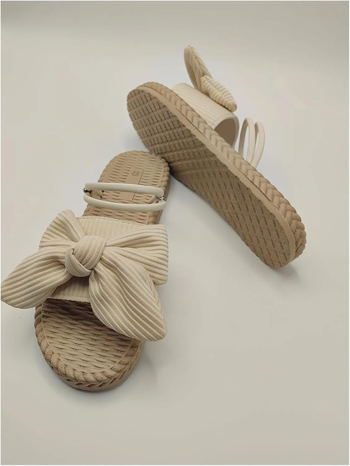 Verdusa Women's Vacation Bow Sandals Ankle Strap Open Toe Woven Flat Slip on Slides