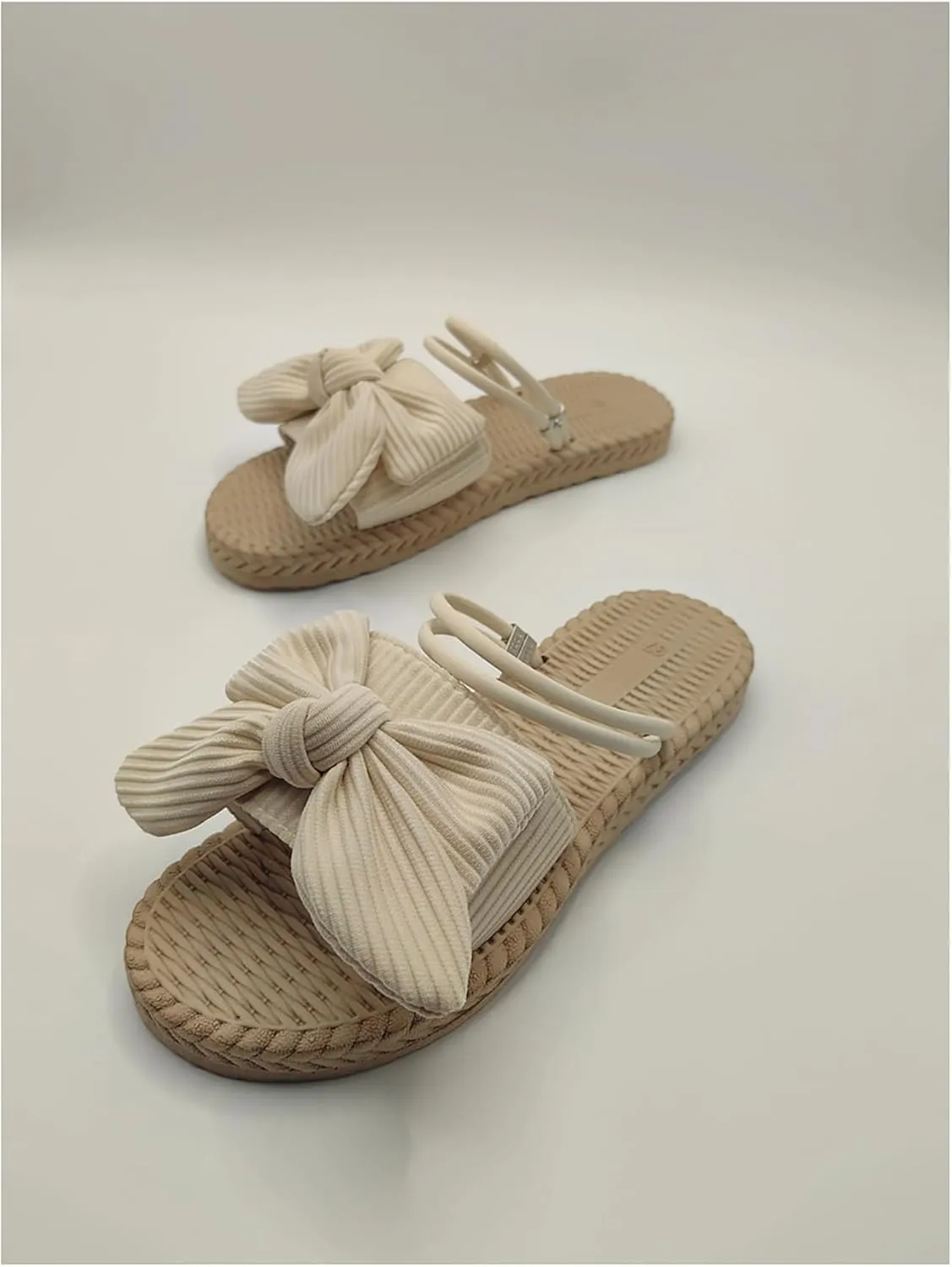 Verdusa Women's Vacation Bow Sandals Ankle Strap Open Toe Woven Flat Slip on Slides