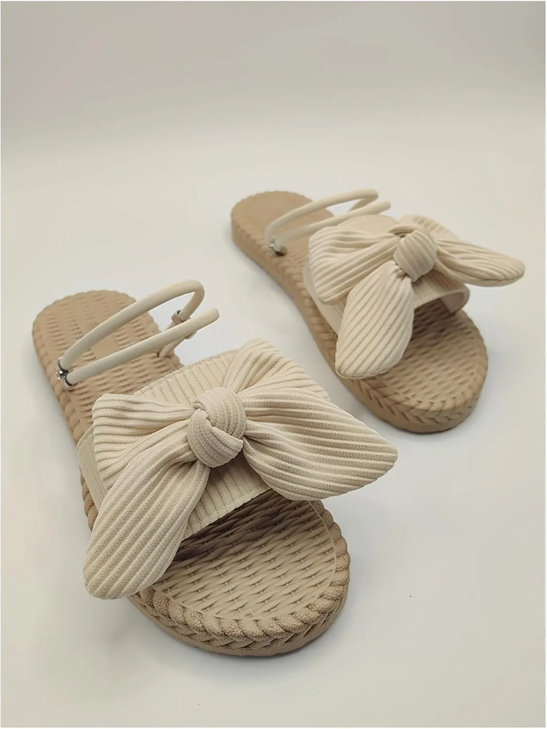 Verdusa Women's Vacation Bow Sandals Ankle Strap Open Toe Woven Flat Slip on Slides