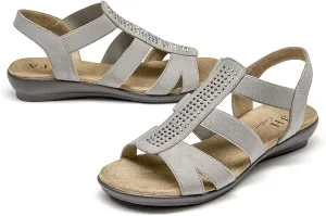 VJH confort Women's Comfort Flat Sandals Summer,with Rhinestone Open Toe Elastic Slip On Slingback Casual Walking Low Heele Sandals