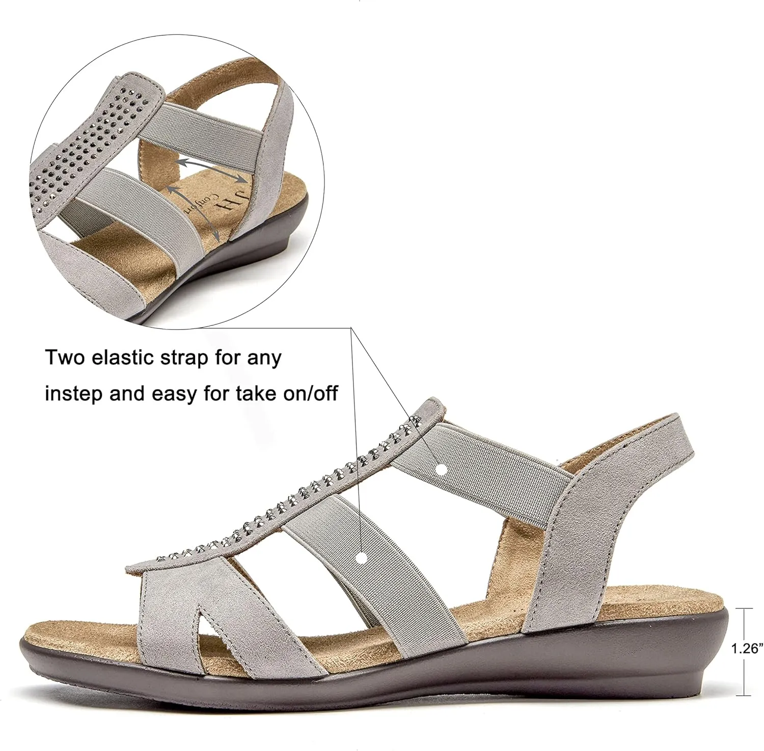 VJH confort Women's Comfort Flat Sandals Summer,with Rhinestone Open Toe Elastic Slip On Slingback Casual Walking Low Heele Sandals