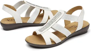 VJH confort Women's Comfort Flat Sandals Summer,with Rhinestone Open Toe Elastic Slip On Slingback Casual Walking Low Heele Sandals