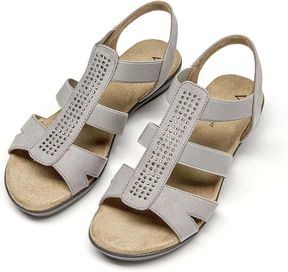 VJH confort Women's Comfort Flat Sandals Summer,with Rhinestone Open Toe Elastic Slip On Slingback Casual Walking Low Heele Sandals