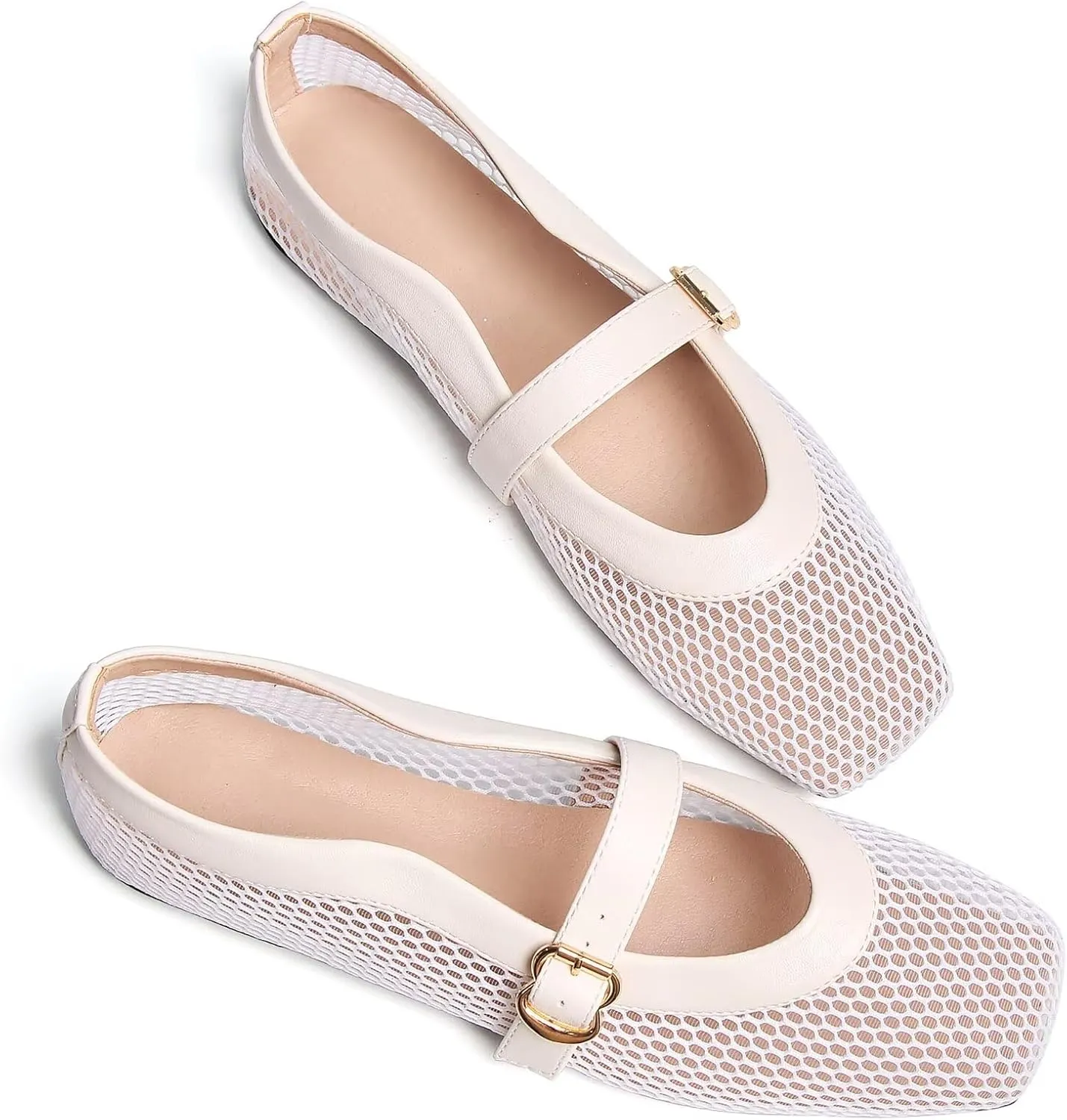 WENJIAZHIZHI Womens Square Toe Ballet Flats Comfortable Mary Jane Shoes Dressy Casual Slip-On Ballerina Walking Flat Shoes