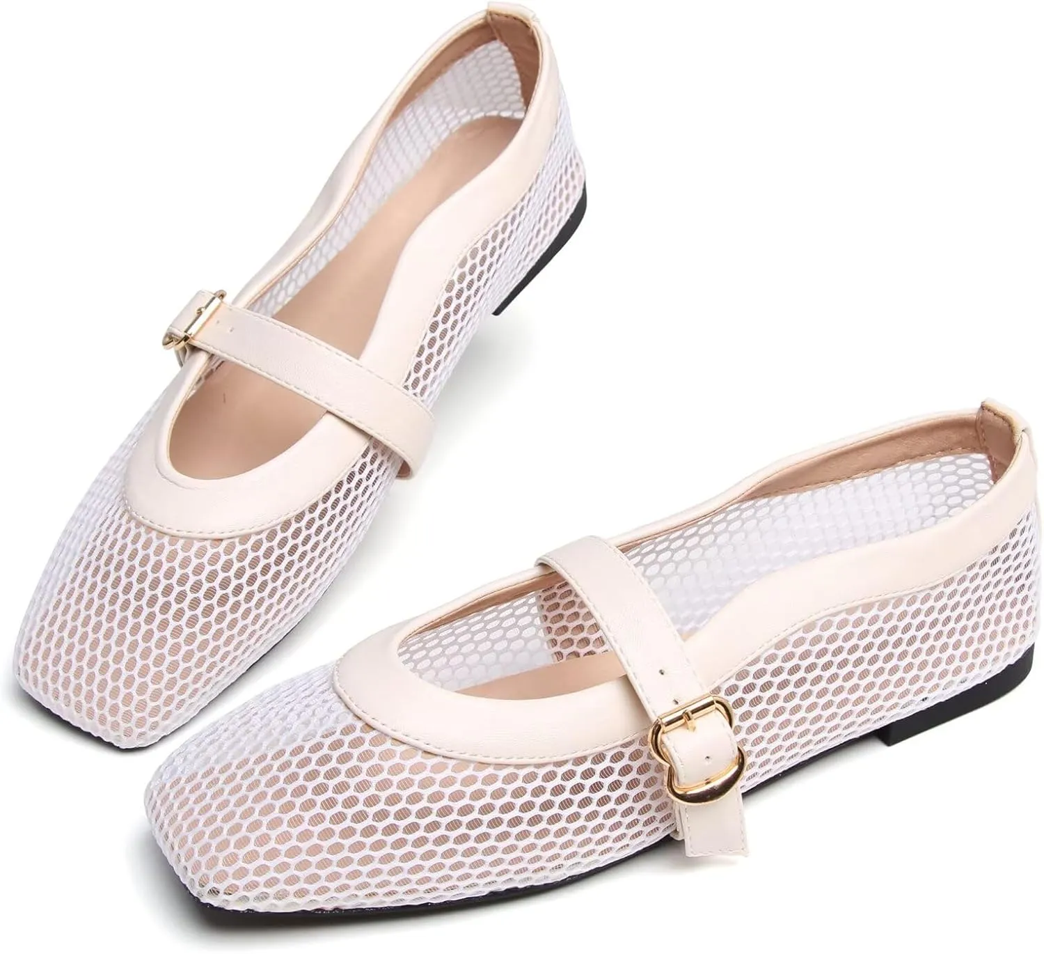 WENJIAZHIZHI Womens Square Toe Ballet Flats Comfortable Mary Jane Shoes Dressy Casual Slip-On Ballerina Walking Flat Shoes