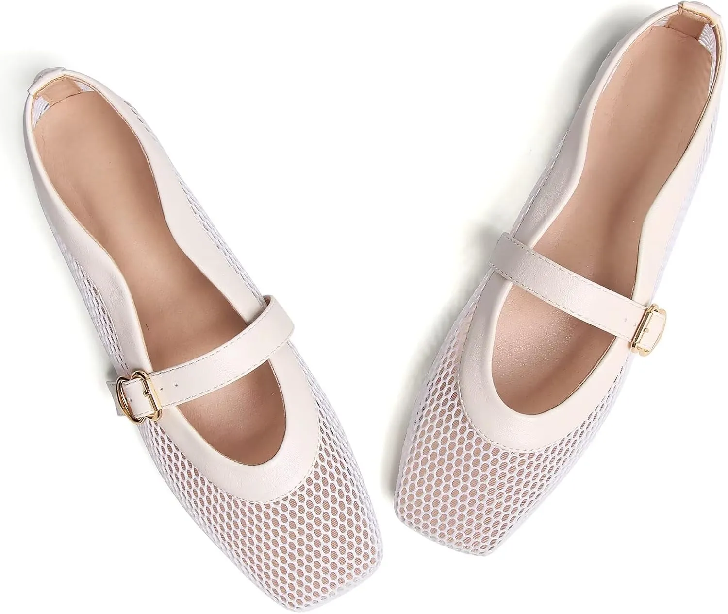 WENJIAZHIZHI Womens Square Toe Ballet Flats Comfortable Mary Jane Shoes Dressy Casual Slip-On Ballerina Walking Flat Shoes