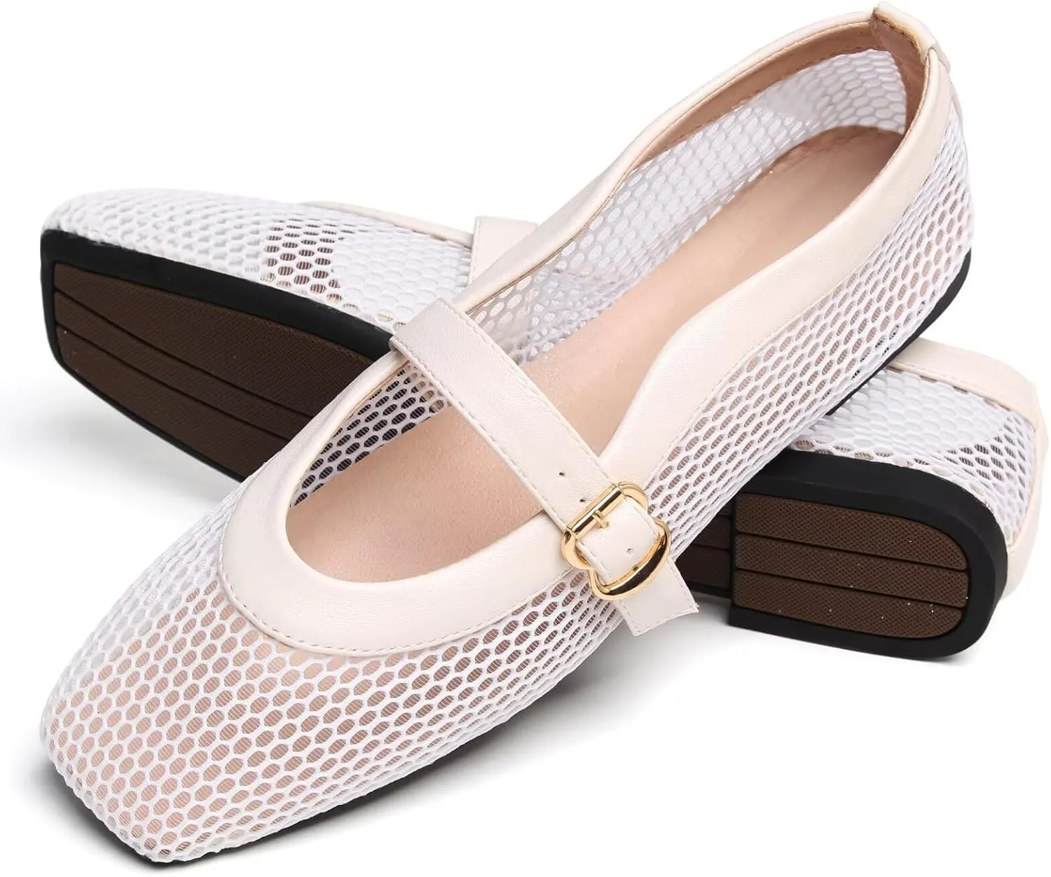 WENJIAZHIZHI Womens Square Toe Ballet Flats Comfortable Mary Jane Shoes Dressy Casual Slip-On Ballerina Walking Flat Shoes