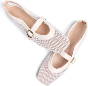 WENJIAZHIZHI Womens Square Toe Ballet Flats Comfortable Mary Jane Shoes Dressy Casual Slip-On Ballerina Walking Flat Shoes